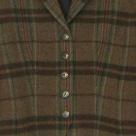 Vintage Lauren, Ralph Lauren: Plaid Wool Blazer Brown Sz 4 - Picture 4 of 5